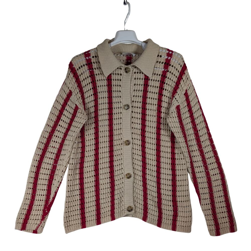 Callahan Harriet Stripped Knit Cardigan Red And White/Cream Women’s Size Small